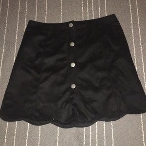 black scalloped button up skirt